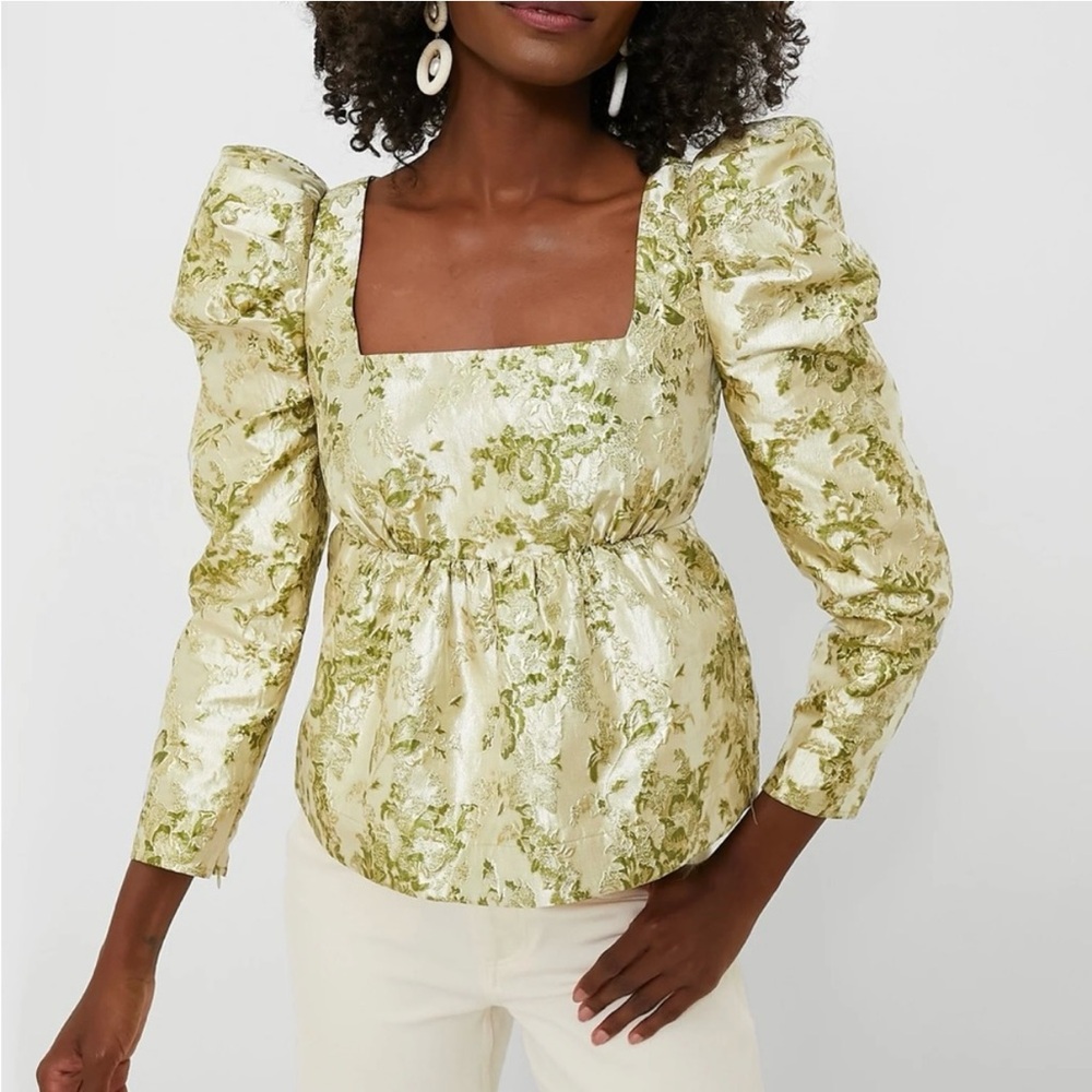 HYACINTH HOUSE
Green Jacquard Bridgerton Blouse